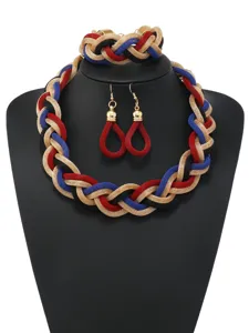 Bohemische geflochtene mehrsträngige Halskette Armband Ohrringe Set modischer Schmuck.