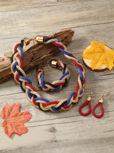 Böhmischer Stil geflochtenes Metallnetz Halskette Armband und Ohrringe Schmuckset.