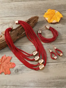Europäische amerikanische Mode mehrschichtige rote Seil Kette Armband Ohrringe Set