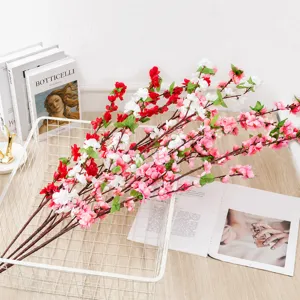Artificial peach blossom branches 6-fork silk flowers for home living room decor and indoor landscaping
