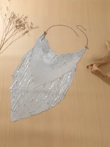 Silver rhinestone fringe body chain sexy belly dance hip scarf festival party jewelry