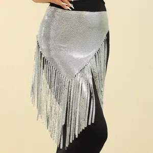 Silver sequin fringe hip scarf belly dance waist chain festival party dancewear accessory