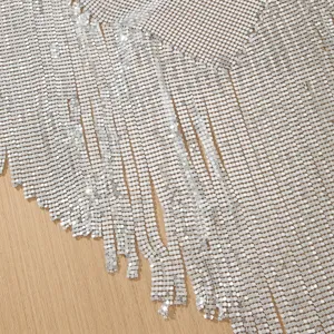 Silver sequin fringe hip scarf belly dance skirt festival party body chain jewelry.