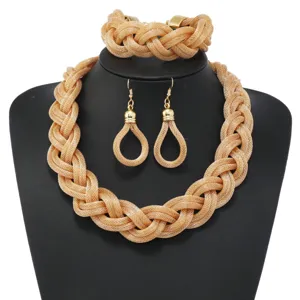 Goldenes geflochtenes Mesh Schmuckset Halskette Armband Ohrringe Statement Mode Accessoires
