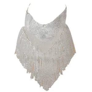 Silver rhinestone fringe belly dance hip scarf sparkling body chain dance performance accessory