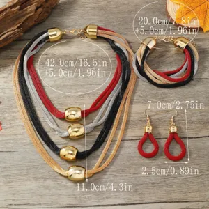 Modische mehrschichtige Kette Armband Ohrringe Schmuckset für Damen Statement Metall