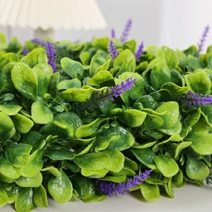 Artificial eucalyptus leaf and lavender wreath detail shot, perfect for home wall decoration.