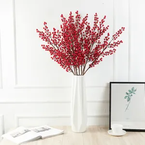 Artificial Red Berries Winter Holly Branches Home Decor Living Room New Year Flower Arrangement