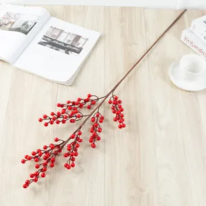 Artificial red berry branch detail, simulation fruit decoration for home living room and holiday.
