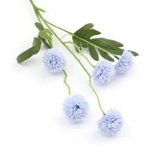 Artificial blue pompon chrysanthemum single stem fake flower for home decor and wedding arrangement.