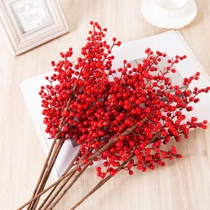 Artificial red berries decorative branch faux winterberry for home living room decor