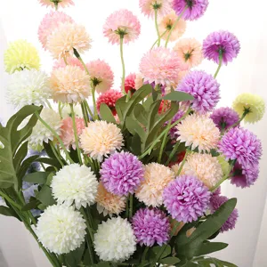 Artificial pompon chrysanthemum flower bouquet colorful silk flowers home wedding decor.