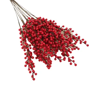 Artificial Red Berry Branch Fake Winterberry Floral Stem for Home Christmas Decor