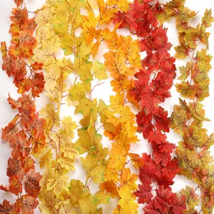 Artificial maple leaf vine for autumn decoration, realistic hanging plants for party.