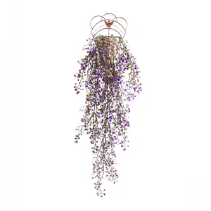 Artificial hanging plant wall decor purple bell flower vine for home room decoration.