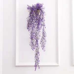 Artificial hanging plant purple flower vine home wall decor artificial green plant basket