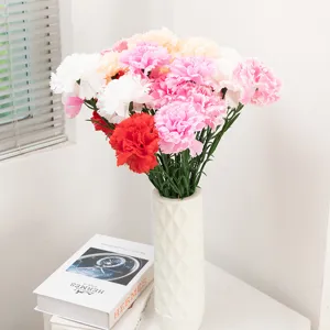 Artificial carnation flowers bouquet silk plant indoor home decoration mother day gift vase