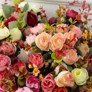 Artificial rose flower bouquet silk faux flowers for wedding home party decoration