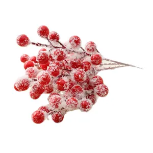 Artificial frosted red berry branches 20cm for DIY floral and Christmas tree decor