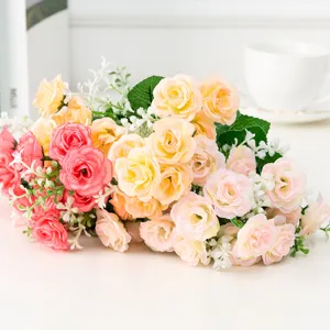 Bouquet de roses artificielles en soie 15 têtes pour mariage et décoration de table maison
