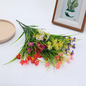 Artificial Silk Flower Spring Grass Small Chrysanthemum Bouquet For Home Decor Plant Wall Floral Arrangement Daisy Flower