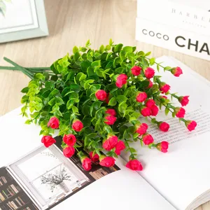 Artificial eucalyptus rose bouquet faux flower plant for home decor party table setup