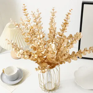 Gold artificial eucalyptus leaves bouquet for wedding home decor fake plants floral arrangement