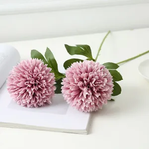 Artificial Pink Pom Pom Chrysanthemum Silk Flowers Bouquet for Home Decor Wedding