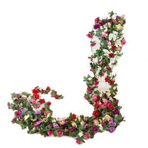 Artificial Rose Flower Vine Hanging Floral Garland for Home Room Ceiling Wall Decoration