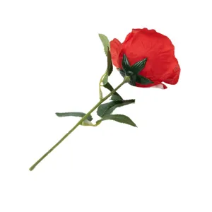Artificial Red Rose Single Short Stem Fake Flower Indoor Home Wedding Valentine Decor