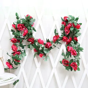 Artificial rose flower vine silk floral garland for wedding home party decor detail view