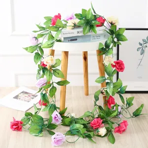 Artificial rose flower vine garland silk floral decor for wedding arch home decoration