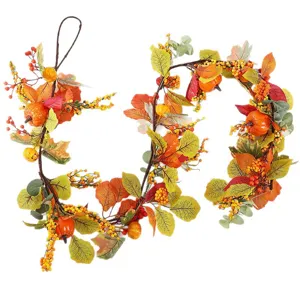 Autumn artificial pumpkin maple leaf garland Thanksgiving wall hanging home decor vine
