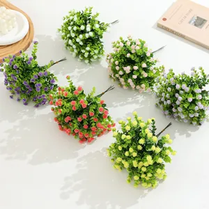 Bouquet de Fleurs Artificielles Eucalyptus Camélia et Gypsophile Plantes Faisant Faux en Plastique pour Décor de Table de Salle à Manger