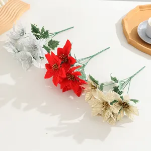 Mazzo di fiori di poinsettia di Natale artificiale decorazione domestica allestimento festivo oggetti di scena
