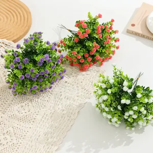 Bouquet de fleurs artificielles eucalyptus camélia gypsophile pour déco de table, coloré.