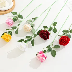 Artificial Velvet Rose Flower Single Stem Faux Rose For Valentines Day Home Wedding Table Decor Floral Arrangement