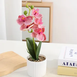 Artificial phalaenopsis orchid potted plant with rainflower stones for home decor.