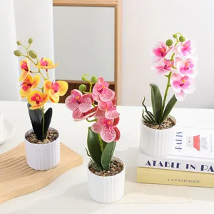 Artificial Phalaenopsis orchid bonsai potted plants set, home indoor decorative faux flowers.