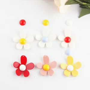 Colorful acrylic flower DIY charms and earring stud components for handmade jewelry crafting.