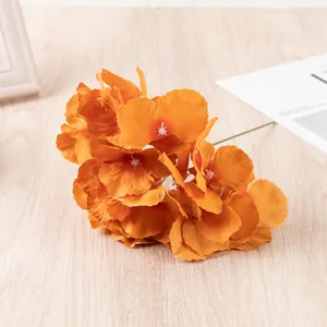 Artificial orange silk hydrangea flower head single stem for wedding wall decoration props.