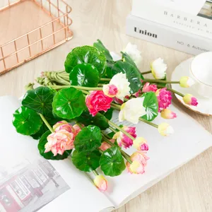 Artificial lotus flowers with small glue leaves for hotel tableware decor and home plants.