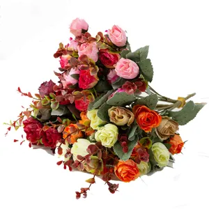 Artificial rose bouquet 21-head silk flowers for wedding home party decoration main