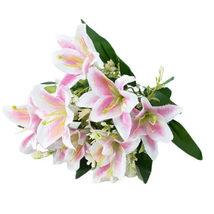 Artificial Lily Flower Bouquet Silk Fake Flowers for Home Wedding Decor Party Display