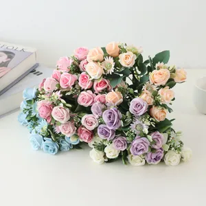 Artificial rose bouquet colorful silk flowers for home decor party wedding floral arrangement