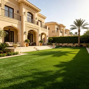 Premium artificial grass turf detail for luxury villa garden landscaping and outdoor decor.