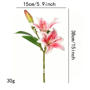Artificial lily flower branch detail view with size and weight dimensions shown clearly.