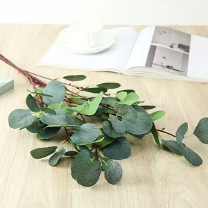 Artificial eucalyptus branch fake plant green leaves stem for home decor floral arrangement.