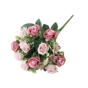 Artificial silk rose flower bouquet for home garden fence decoration party floral arrangement