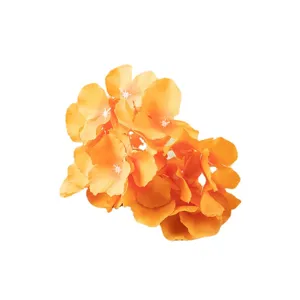 Orange artificial silk hydrangea flower head for wedding background decor and photography props.